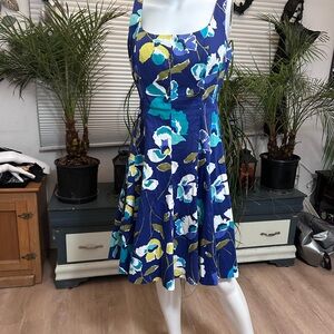 Nine West Blue and Green Floral Midi Dress